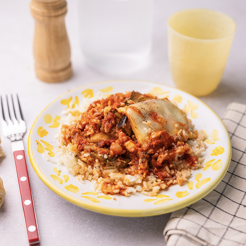 Parmigiana, riz et sauce tomate